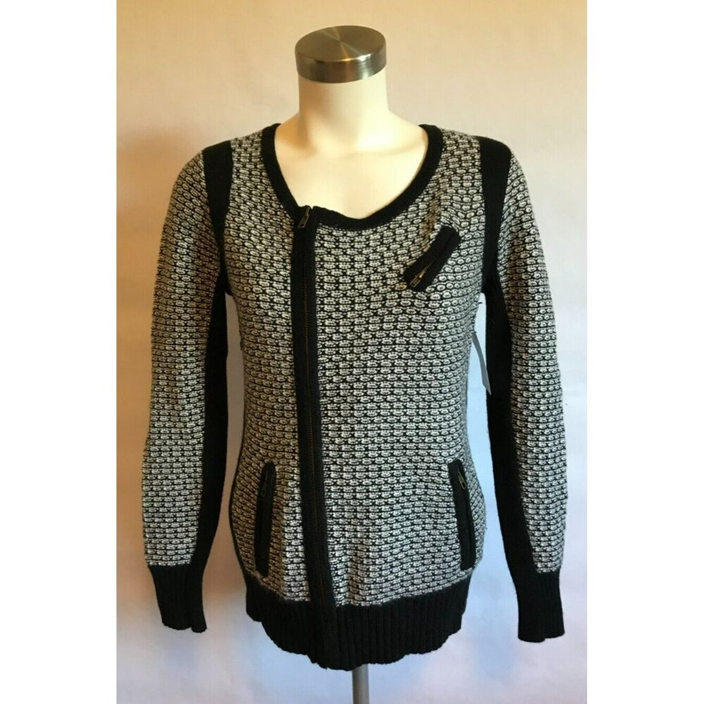 A Pea in the Pod Maternity Black & White Zip-Up Cardigan Sweater, Size Small
